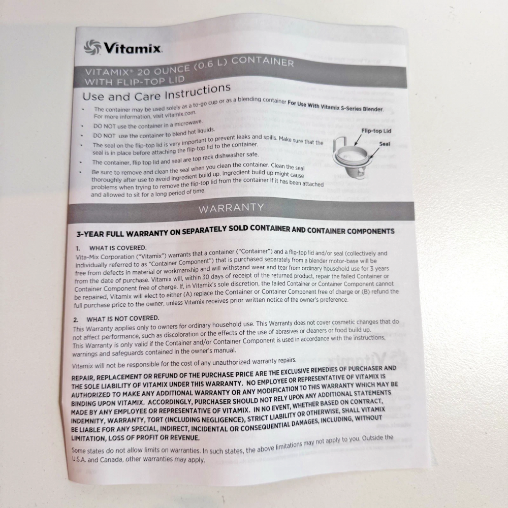 Контейнер-стакан Vitamix VM0179 з кришкою-фліпом для смузі 591 мл