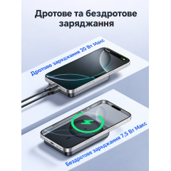Зовнішній акумулятор UGREEN Zapix PB561 MagSafe 10000 мАг з швидкою зарядкою USB-C PD 20W