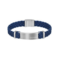 Men's leather bracelet BOSS Dylan 58137023 dark blue braided size M 19 mm
