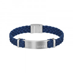 Men's leather bracelet BOSS Dylan 58137023 dark blue braided size M 19 mm