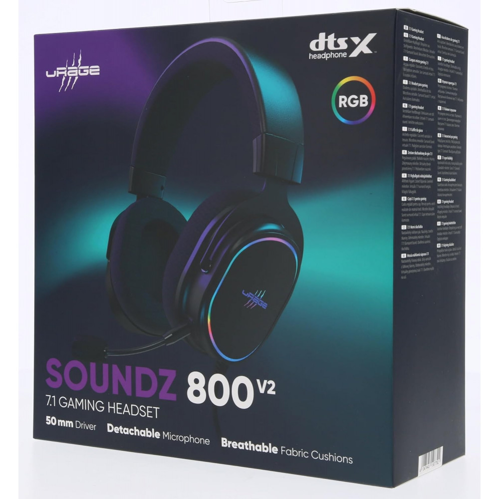 Hama uRage SoundZ 800 V2 7.1 RGB Gaming Headphones with Detachable Microphone Wired Black