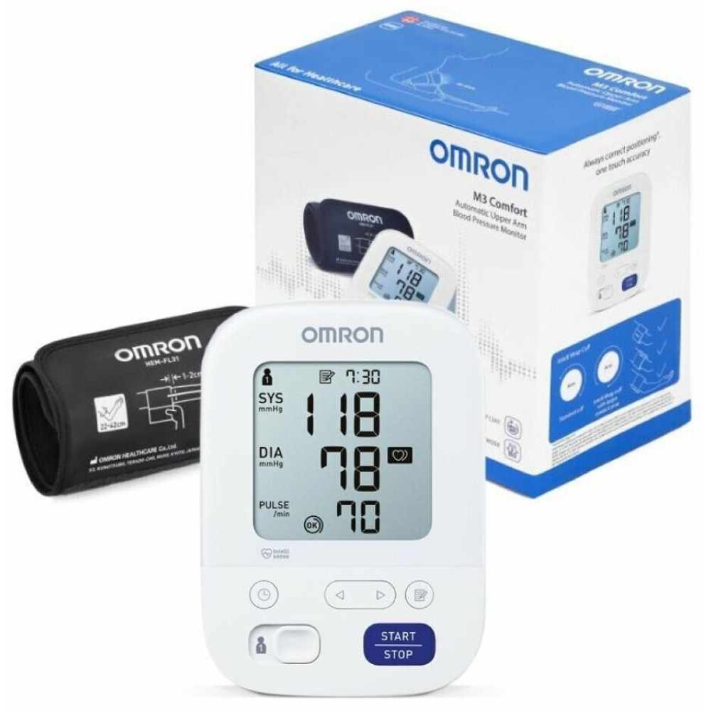 Omron M3 Comfort Automatic Upper Arm Blood Pressure Monitor with Adapter and Cuff