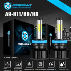 Комплект 2 LED лампы для фар дальнего/ближнего света IRONWALLS H11/H9/H8 6500K 420000LM