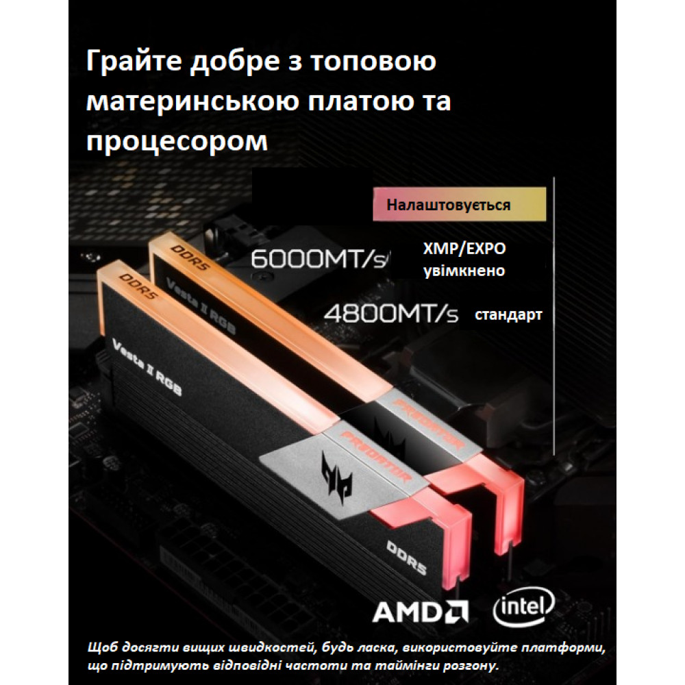 Оперативная память Acer Predator Vesta II DDR5 RGB 32GB (16GB×2) 6000MHz CL36