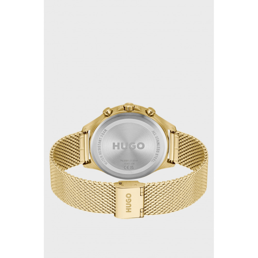 Чоловічий наручний годинник HUGO 58244987 золотистий з синім циферблатом