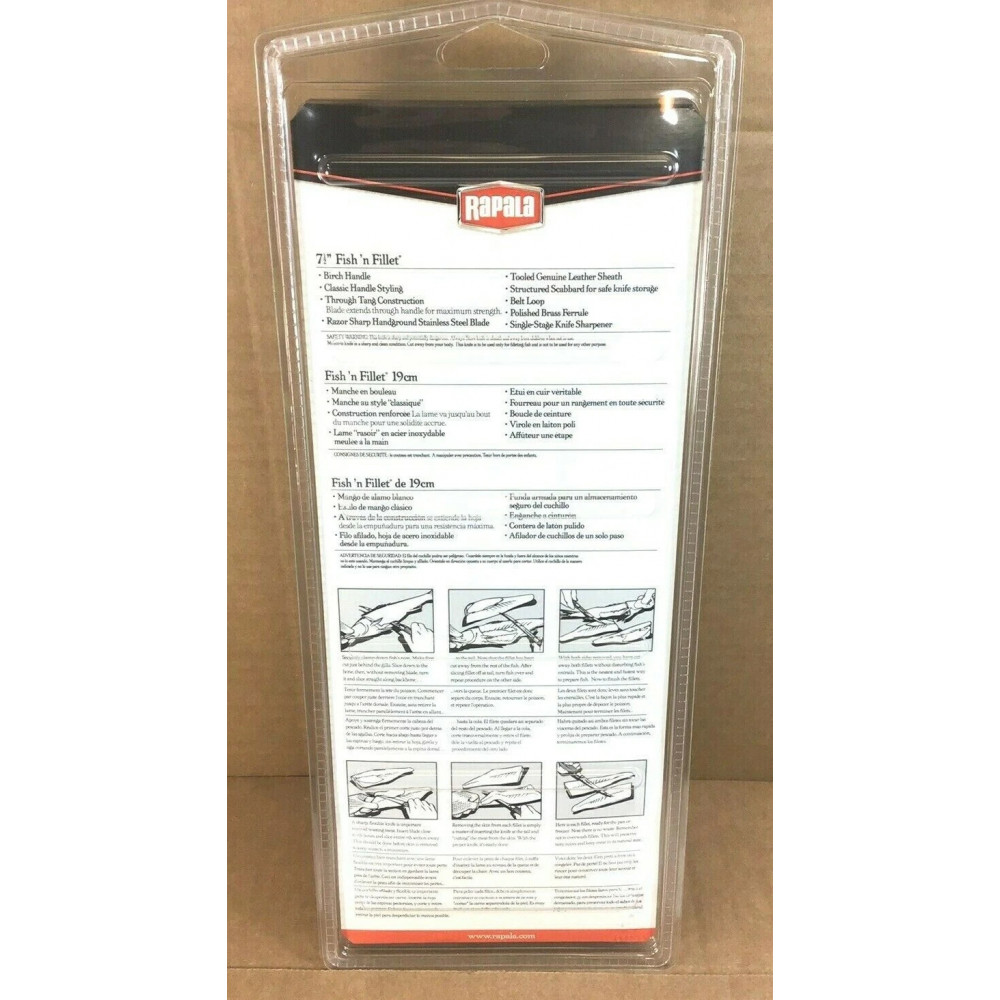 Філейний ніж Rapala Fish Kitchen 19 см з нержавіючої сталі з березовою лакованою ручкою і точилкою