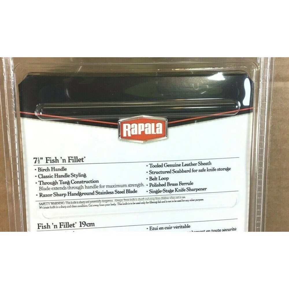 Філейний ніж Rapala Fish Kitchen 19 см з нержавіючої сталі з березовою лакованою ручкою і точилкою