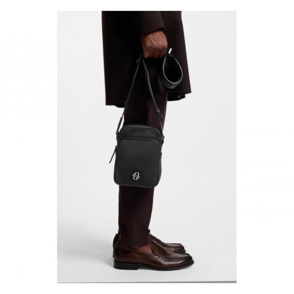 Чоловіча сумка Hugo Boss Reporter з фурнітурою у вигляді монограми Double B чорного кольору