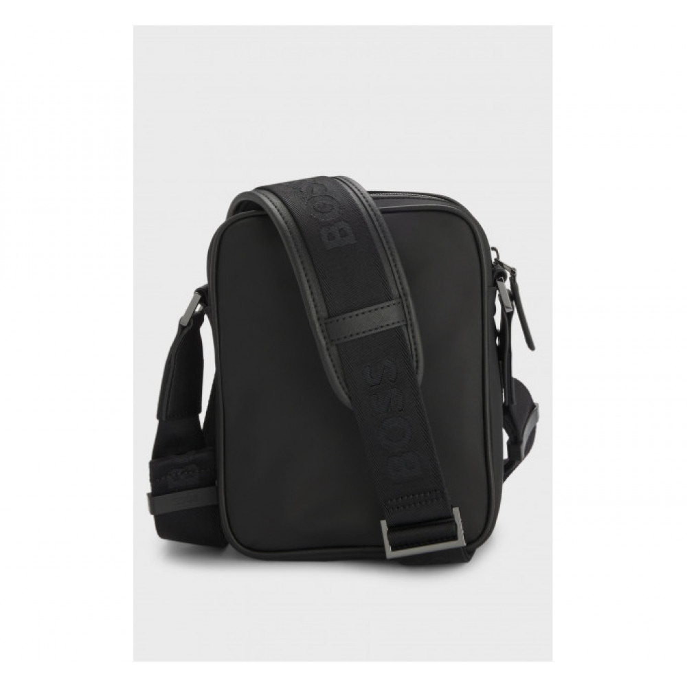 Чоловіча сумка Hugo Boss Reporter з фурнітурою у вигляді монограми Double B чорного кольору