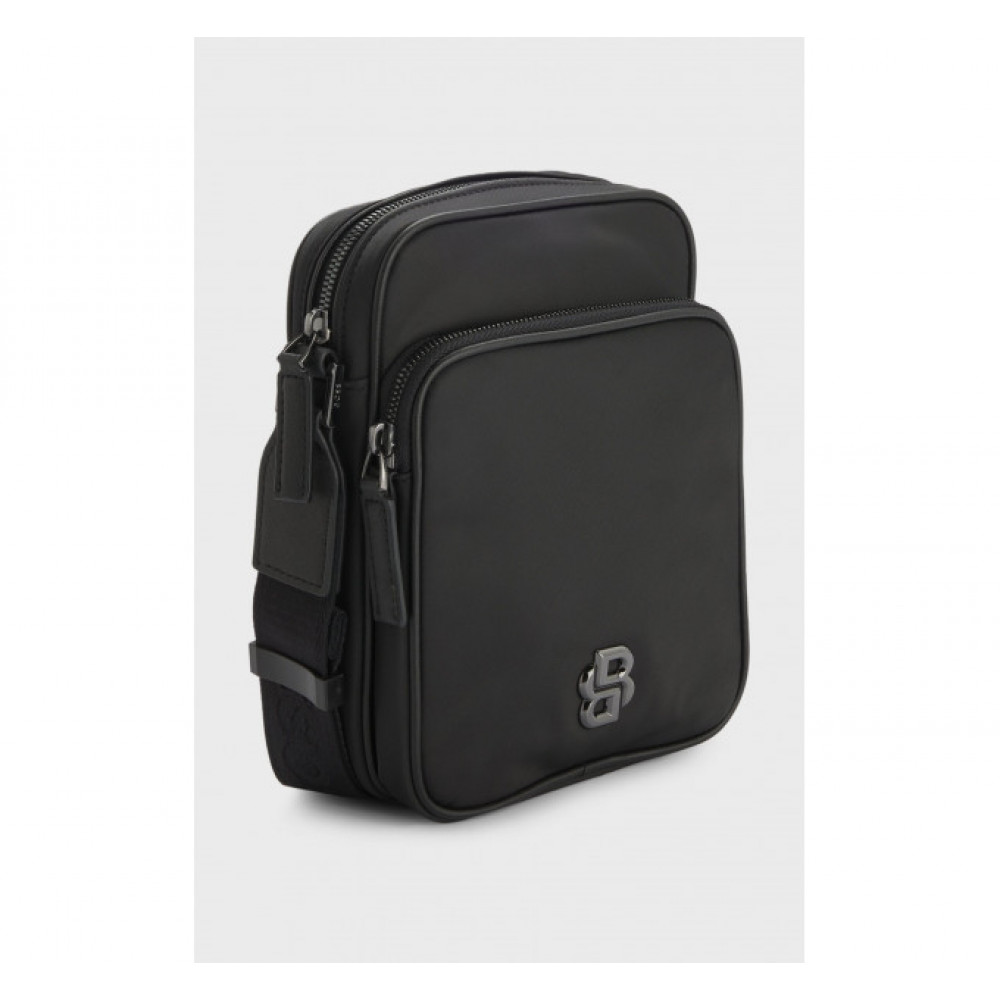 Чоловіча сумка Hugo Boss Reporter з фурнітурою у вигляді монограми Double B чорного кольору