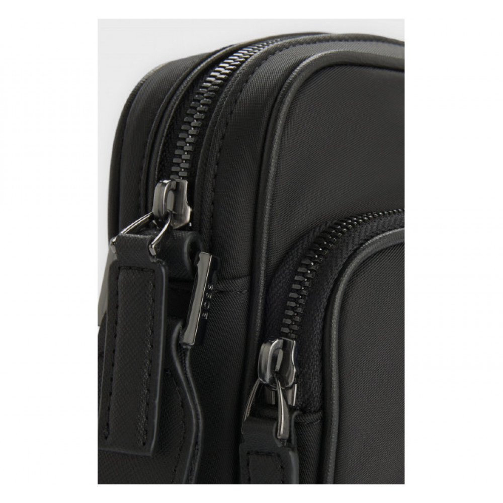 Чоловіча сумка Hugo Boss Reporter з фурнітурою у вигляді монограми Double B чорного кольору