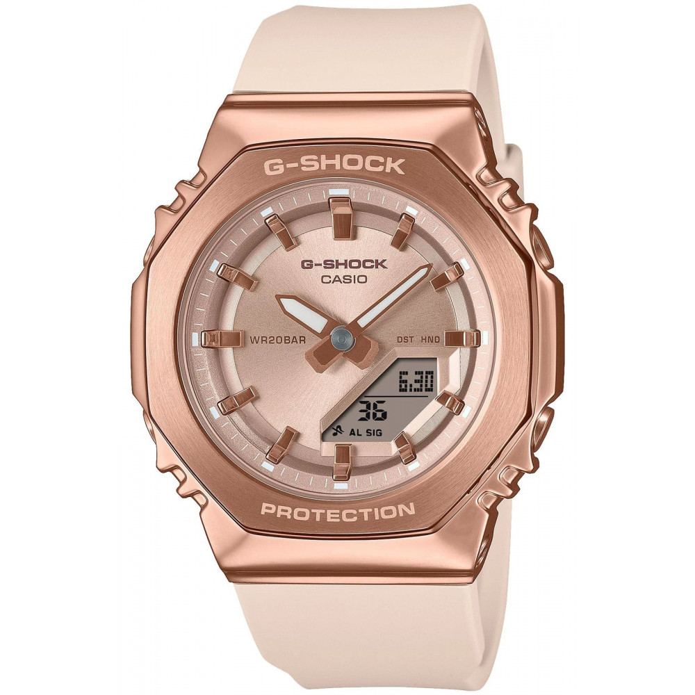 Women's shock-resistant watch Casio G-Shock GM-S2110PG-4ACR rose gold mineral glass