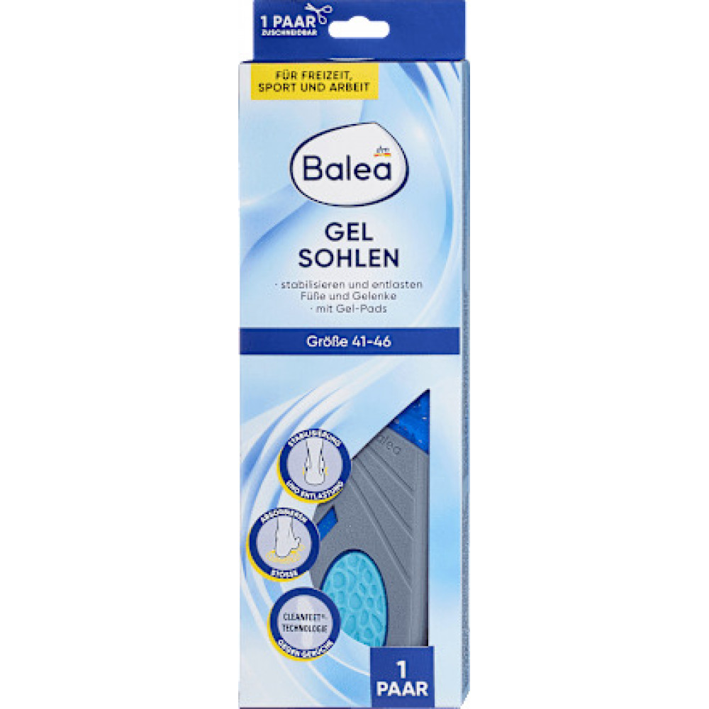 Ортопедические гелевые стельки для обуви Balea Gel Sohlen размер 41-46 синие 1 пара