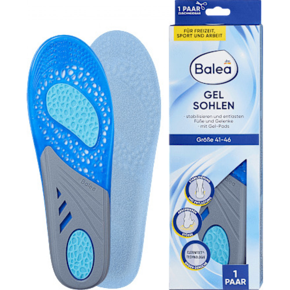 Ортопедические гелевые стельки для обуви Balea Gel Sohlen размер 41-46 синие 1 пара