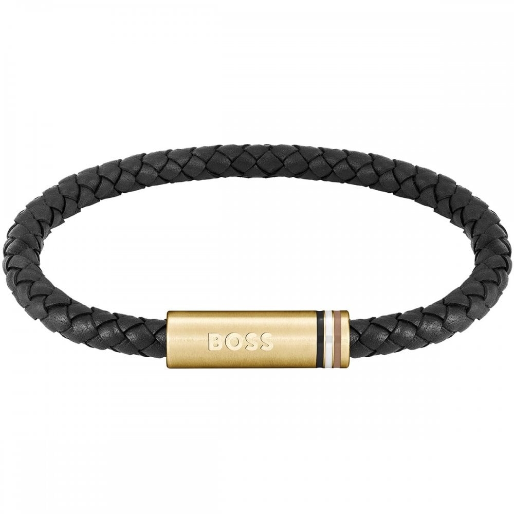 Braided bracelet Hugo Boss Ares 1580624 genuine leather 21 cm black