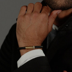Braided bracelet Hugo Boss Ares 1580624 genuine leather 21 cm black