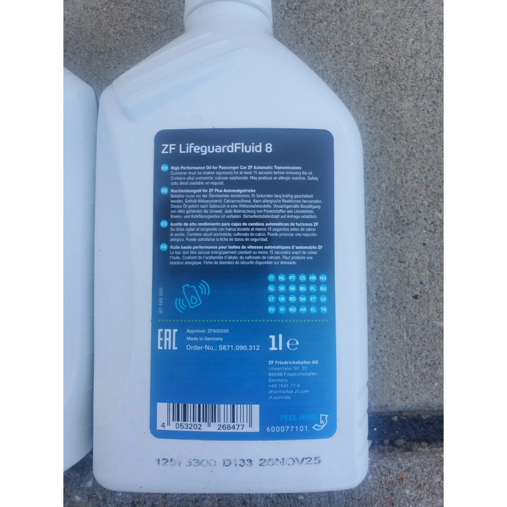 Масло автоматичної коробки передач ZF LIFEGUARDFLUID 8 (S671.090.312) 1 л Made in Germany