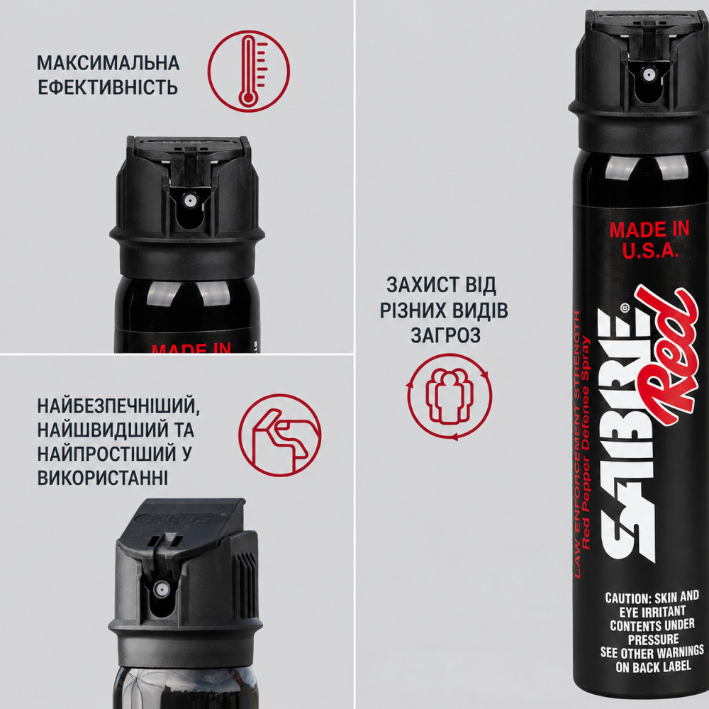 Аерозольний перцевий балончик для захисту Sabre Red Police Magnum M-120FT-OC з УФ фарбою 110 г Made in USA