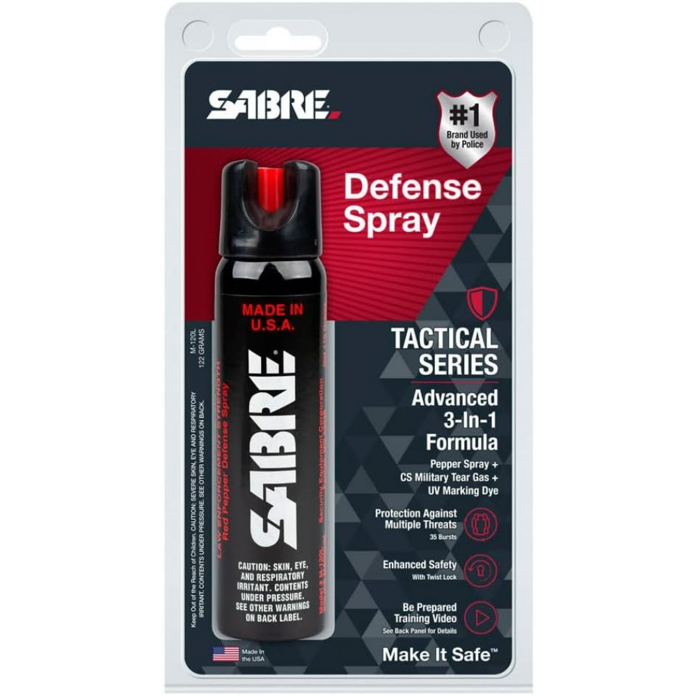 Аерозольний перцевий балончик для захисту Sabre Tactical Series з газом CS та УФ фарбою 122 г Made in USA