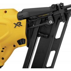 The DeWALT DCN650D1 is a cordless brushless nail gun.