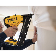 The DeWALT DCN650D1 is a cordless brushless nail gun.