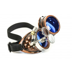 Стилизованные очки гогглы с лупой Mad Scientist в стиле Steampunk Goggles Crazy Burning man Cosplay Costume Copper Blue