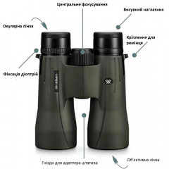 10x42 Vortex Optics Viper HD binoculars with prism on lid