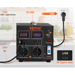Перетворювач напруги трансформатор VEVOR 2000 Вт