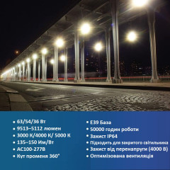 LED-лампа E39 Euri Lighting ECB63W-303sw с настраиваемой мощностью 63/54/36 W 3000/4000/5000K