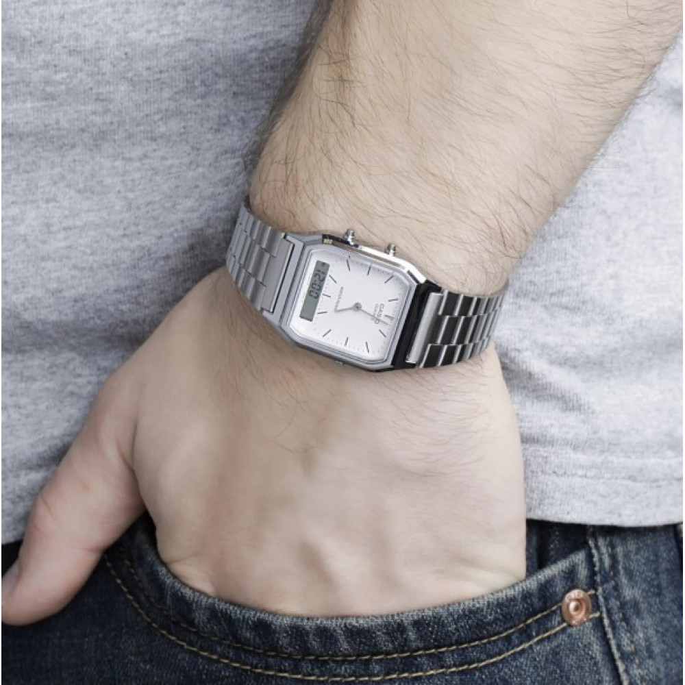 Наручные часы Casio Vintage AQ-230A-7DMQYES в ретро стиле серебристые 28 мм