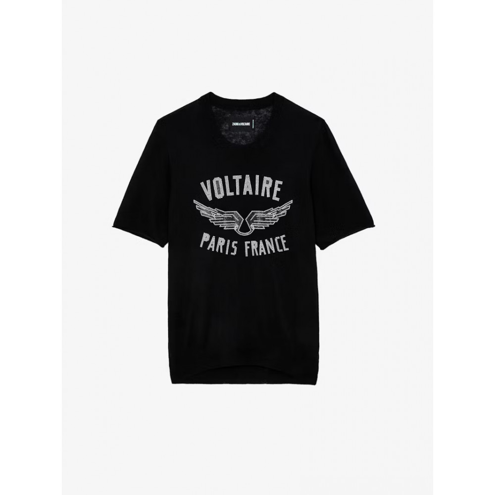 Бавовняна футболка Zadig&Voltaire Ida Diamante Wings з кристалами чорна