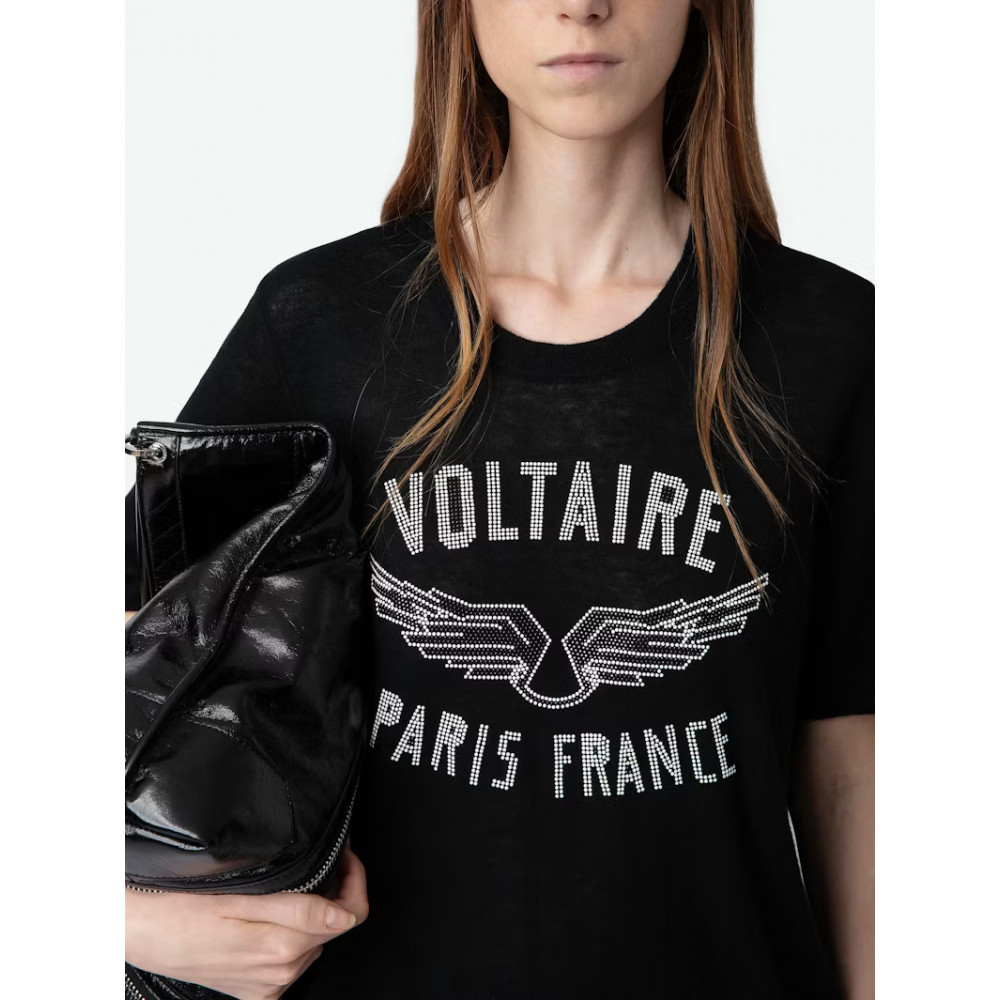 Бавовняна футболка Zadig&Voltaire Ida Diamante Wings з кристалами чорна