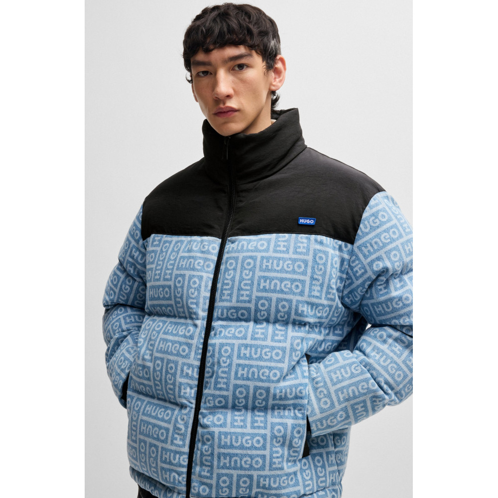 Чоловічий пуховик Hugo Boss Regular-fit синій з принтом розмір М