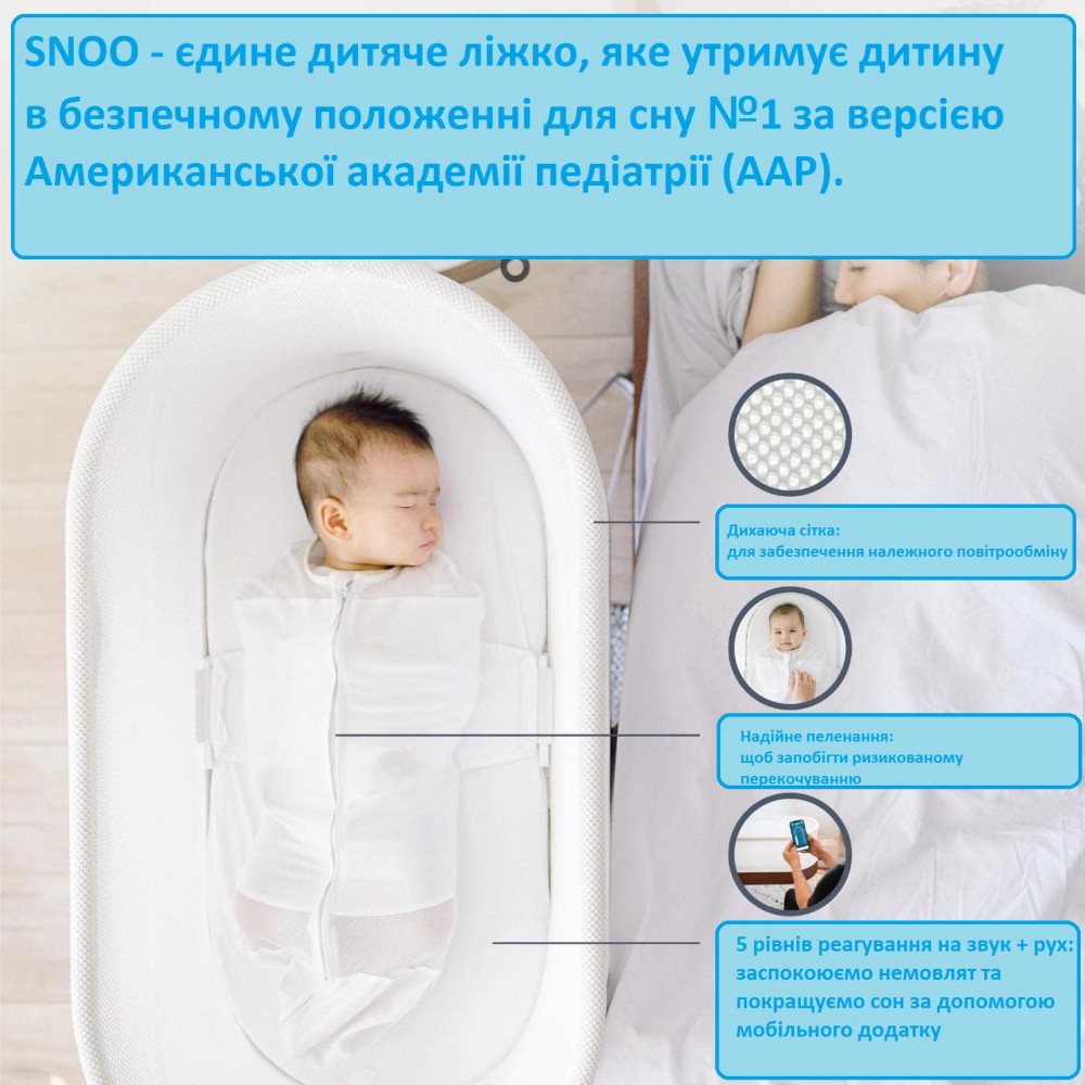 Розумне дитяче ліжечко SNOO Smart Sleeper 4767SNXX100 для малюків від 0 до 6 місяців