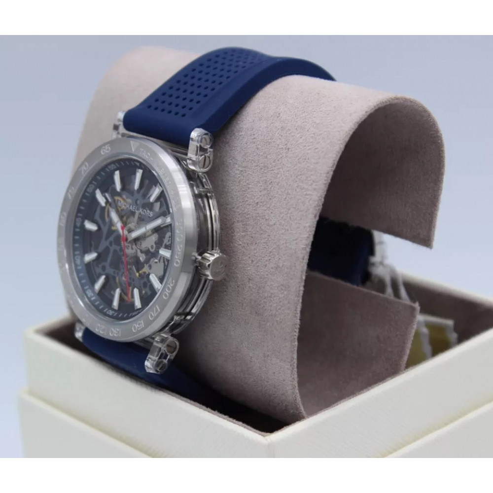 Наручний чоловічий годинник Michael Kors Greer Skeleton Automatic MK9040 сині з сріблястим       
