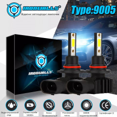 Комплект LED ламп фар дальнего/ближнего света IRONWALLS 9005 HB3 H10 9145 6500K 420000LM MO-GD001187