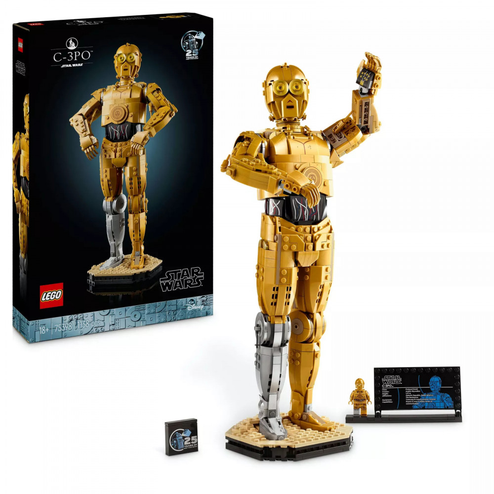 Коллекционная фигурка LEGO 75398 C-3PO Звёздные войны с подставкой и табличкой