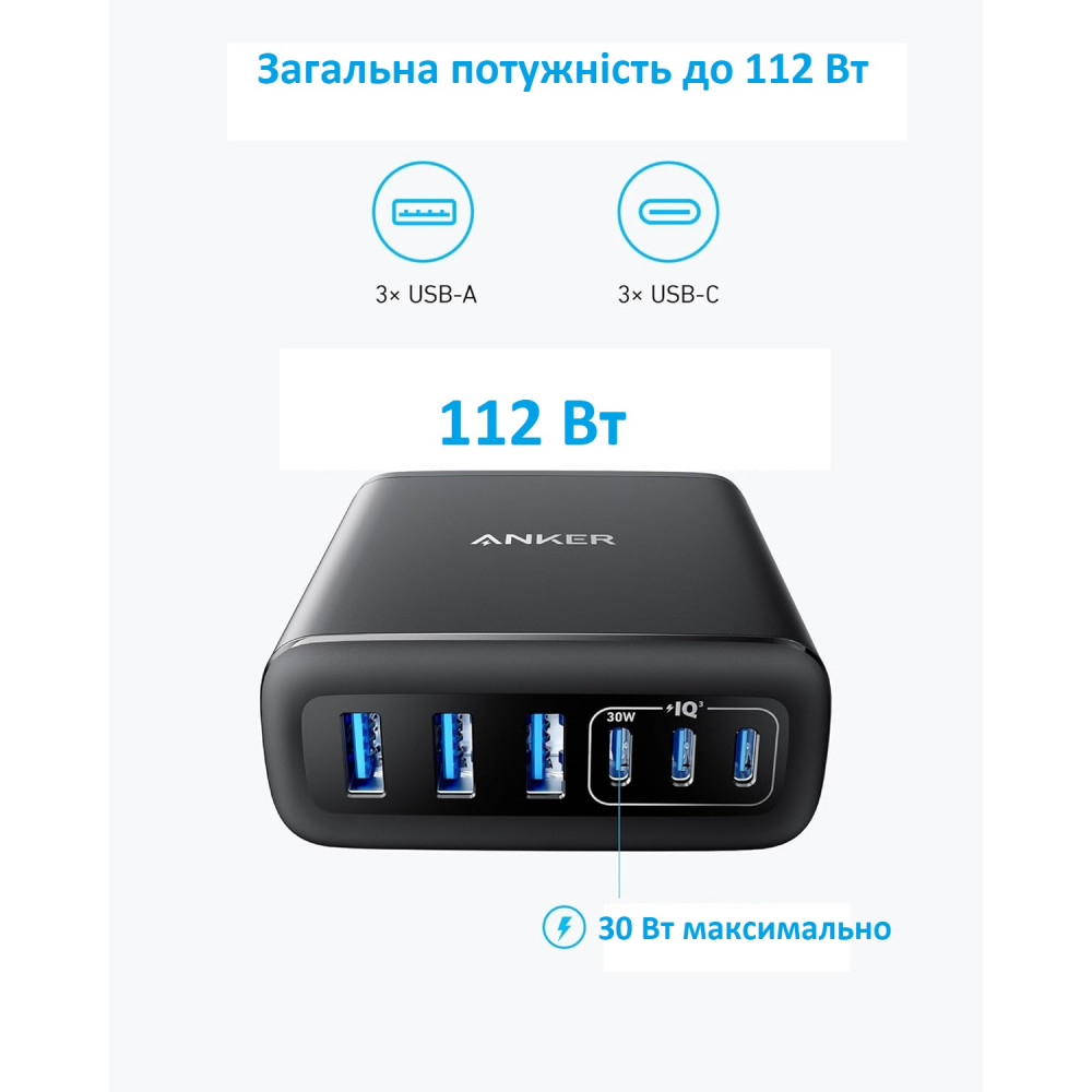Anker 112W 6-port universal charging station with fast charging support