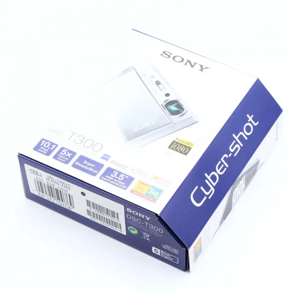 Ретро фотоаппарат Sony Cyber-Shot T300 цифровой в серебристом цвете