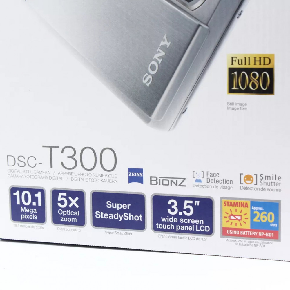 Ретро фотоаппарат Sony Cyber-Shot T300 цифровой в серебристом цвете