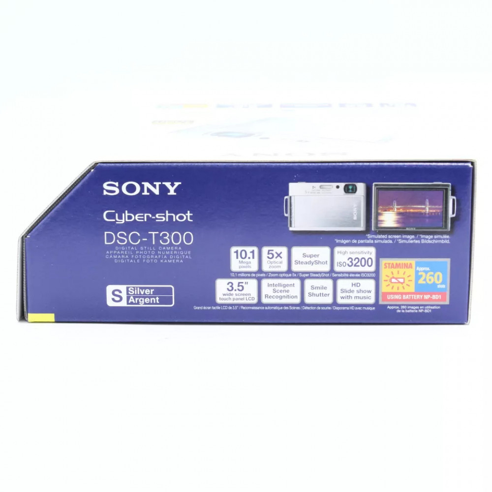 Ретро фотоаппарат Sony Cyber-Shot T300 цифровой в серебристом цвете