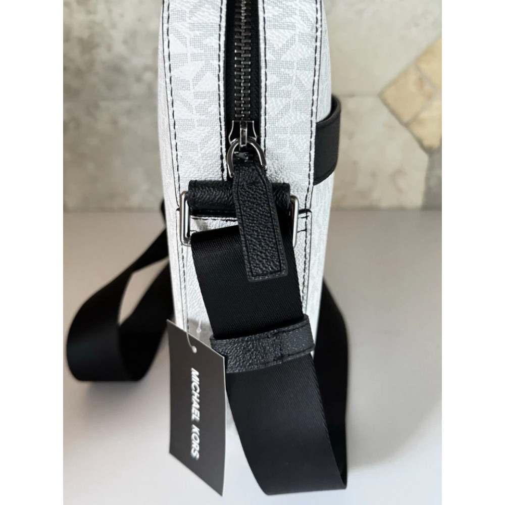 Мужская сумка кроссбоди Michael Kors Cooper бело-чёрная 