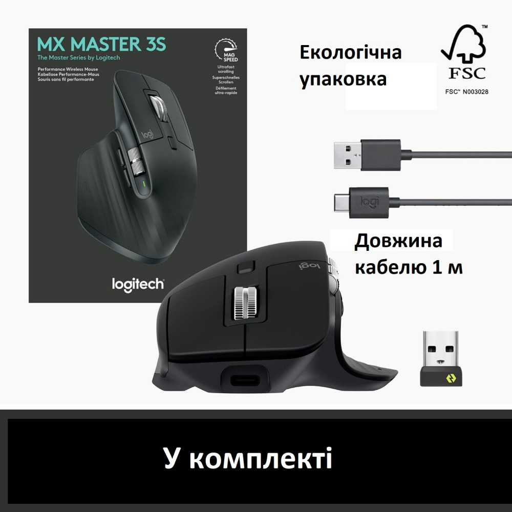 Беспроводная мышь Logitech MX Master 3S 910-006559 графитовая