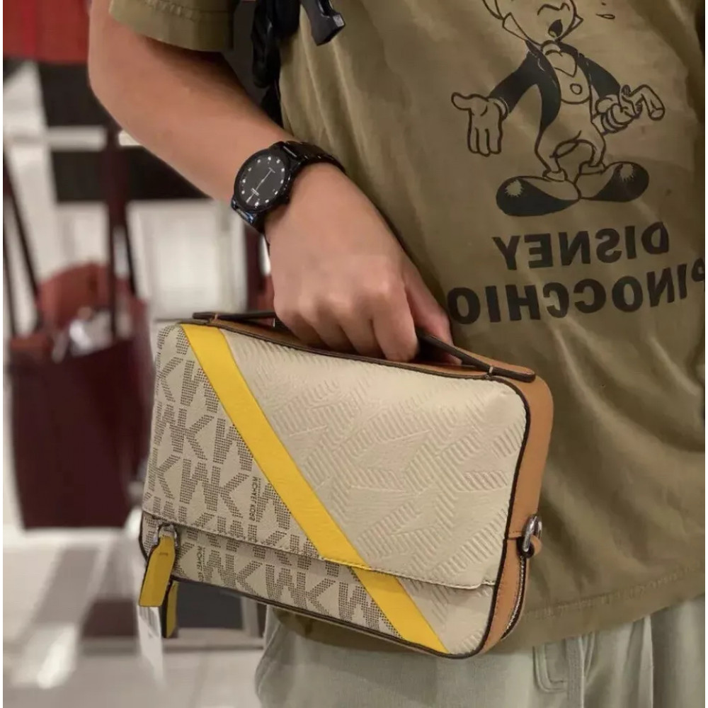Michael Kors Cooper crossbody bag with embossing and stripes brown
