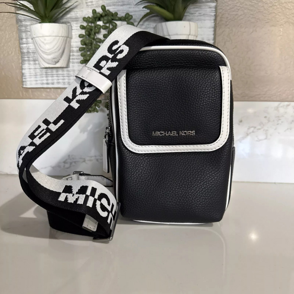Мужская сумка через плечо Michael Kors Cooper Medium черно-белая