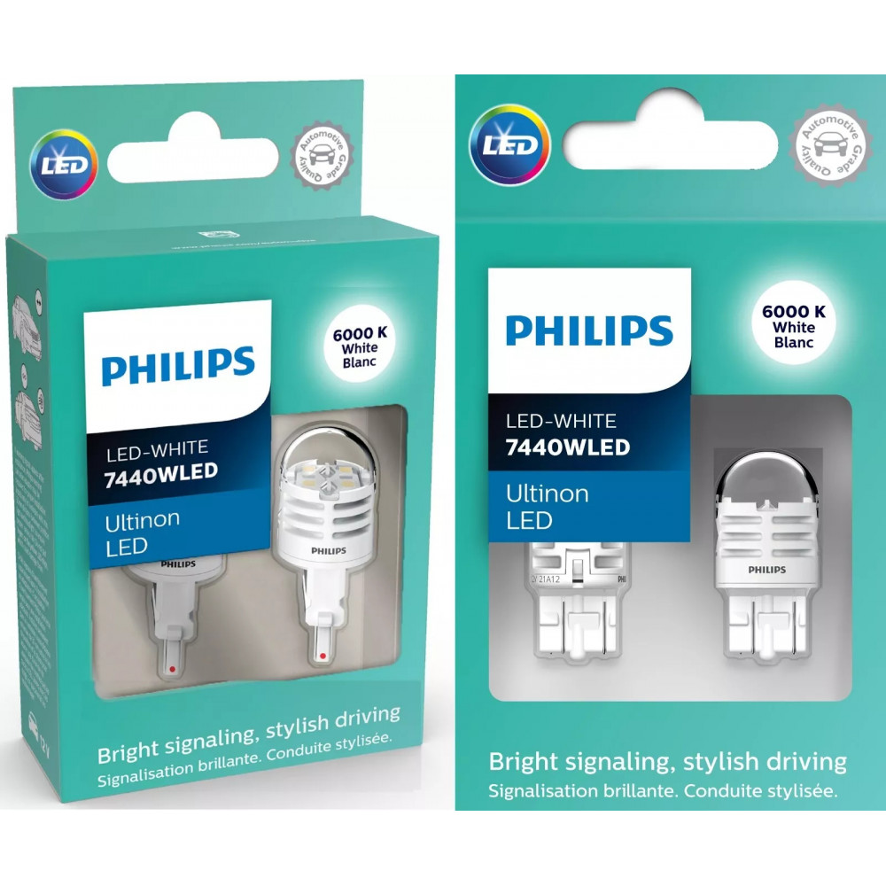 Светодиодные лампы Philips Ultinon 7440 White 6000K 2 шт для передних поворотников 2 шт