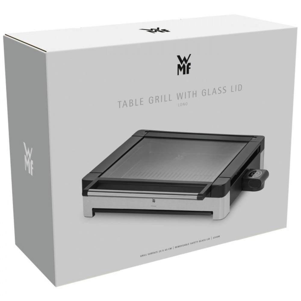 WMF Lono Tischgrill electric grill with ribbed surface and glass lid