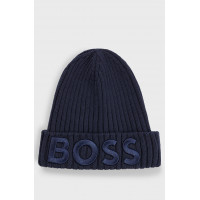 Дитяча шапка біні Hugo Boss з бавовни 3D логотип темно-синя без розміру