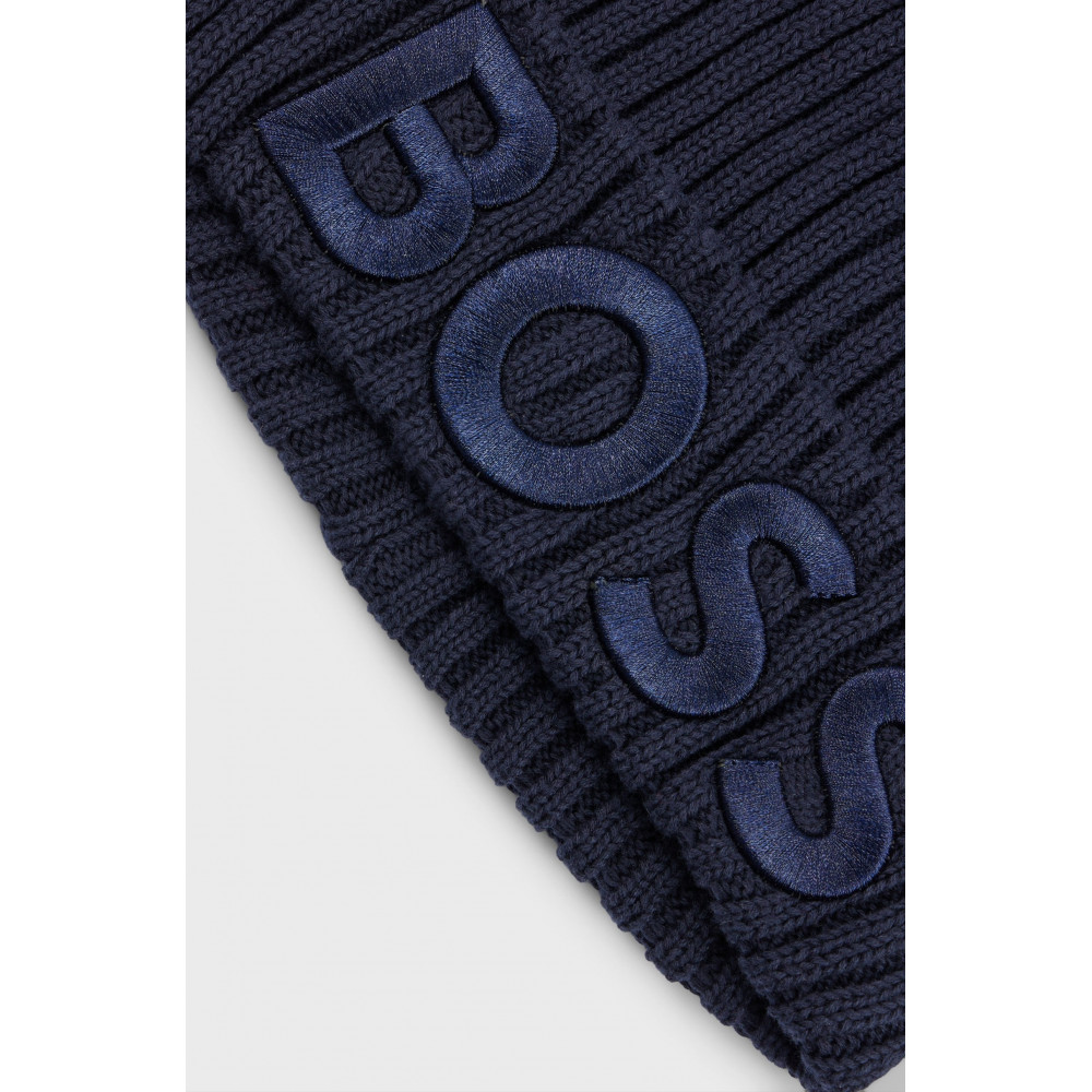 Детская шапка бини Hugo Boss из хлопка 3D логотип темно-синяя без размера