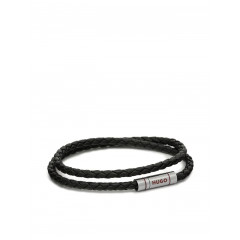 Hugo Boss double braided leather bracelet with logo clasp, black